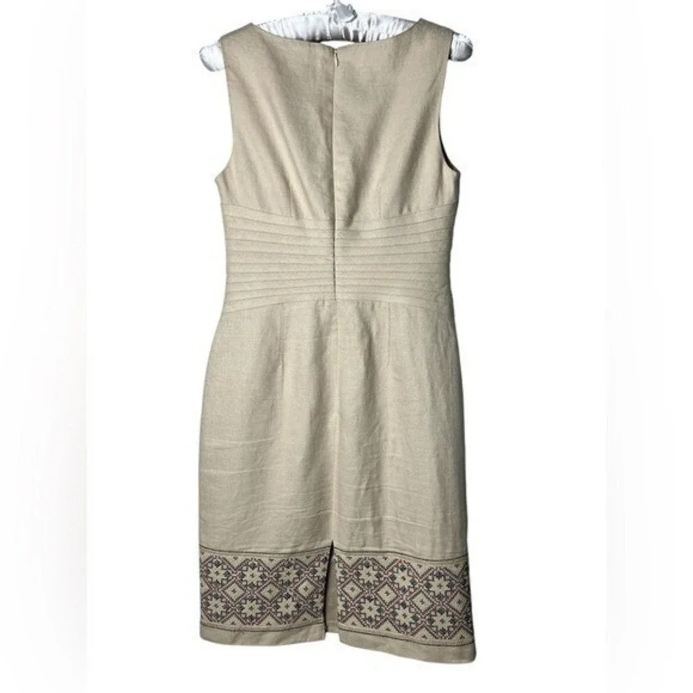 Vintage Kay Unger Linen Embroidered Dress Womens 2‎ Classic Preppy Minimalist
